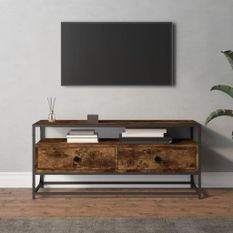 Meuble TV chêne fumé 100x35x45 cm bois d'ingénierie