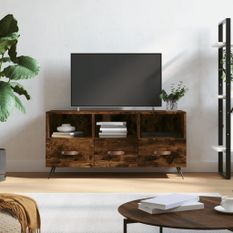 Meuble TV chêne fumé 102x36x50 cm bois d'ingénierie