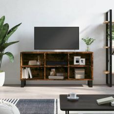 Meuble TV chêne fumé 103,5x30x50 cm bois d'ingénierie