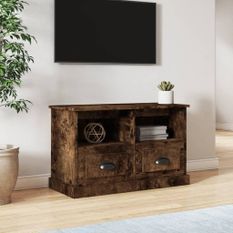 Meuble TV chêne fumé 80x35x50 cm bois d'ingénierie