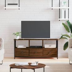Meuble TV chêne marron 102x33x45 cm bois d'ingénierie et fer