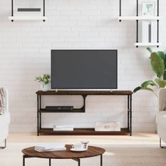 Meuble TV chêne marron 103x38x46,5cm bois d'ingénierie et acier