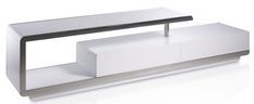 Meuble TV design 2 tiroirs bois laqué blanc et acier chromé Modena