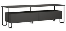 Meuble TV design bois anthracite et pieds métal noir avec 2 portes battantes Vira 150 cm