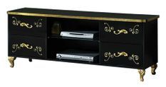 Meuble TV design bois vernis brillant noir et doré Jade 160 cm