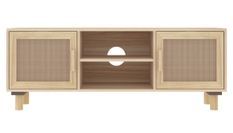 Meuble TV en bois 2 portes en Rotin naturel 105 cm - Modèle Kaliga