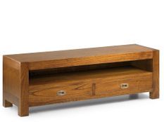 Meuble TV en bois massif de Mindy 2 tiroirs 1 niche ORKA 130 cm