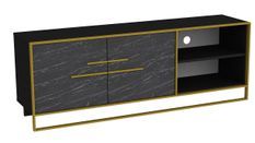 Meuble TV en bois noir effet marbre et métal doré Bali 160 cm