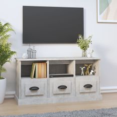Meuble TV gris béton 100x35x50 cm bois d'ingénierie