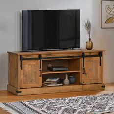 Meuble TV HALDEN 2 portes coulissantes 150x40x60 cm bois massif