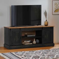 Meuble TV HALDEN 2 portes coulissantes noir 150x40x60 cm