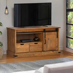 Meuble TV HALDEN avec porte coulissante 110x40x60cm bois massif