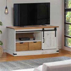 Meuble TV HALDEN avec porte coulissante blanc 110x40x60 cm