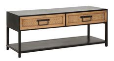 Meuble TV Hanoi métal noir bois effet rotin design