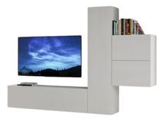 Meuble TV modulable suspendu design blanc Kina L 254 cm - 4 pièces