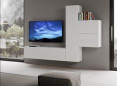 Meuble TV modulable suspendu design blanc Kina L 254 cm - 4 pièces