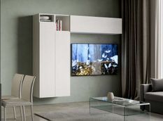 Colonne TV modulable suspendu design blanc Kira L 234 cm - 5 pièces