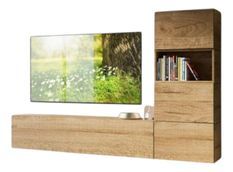 Meuble TV modulable suspendu bois naturel Bela L 234 cm - 5 pièces