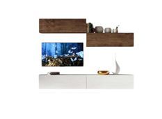 Meuble TV mural blanc et noyer koza L 268 cm - 4 pièces