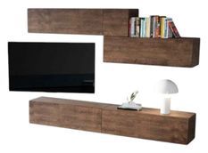 Meuble TV mural bois noyer kuza L 268 cm - 5 pièces