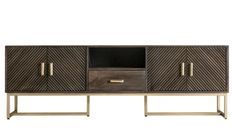 Meuble TV JAMIE – Art déco, bois massif & métal doré – 200 cm