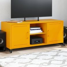 Meuble TV jaune moutarde 100,5x39x43,5 cm acier laminé à froid