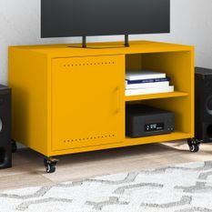 Meuble TV jaune moutarde 68x39x43,5 cm acier laminé à froid