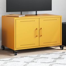 Meuble TV jaune moutarde 68x39x43,5 cm acier laminé à froid