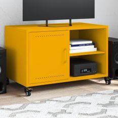 Meuble TV jaune moutarde 68x39x43,5 cm acier laminé à froid