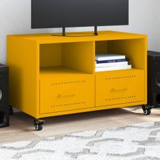 Meuble TV jaune moutarde 68x39x43,5 cm acier laminé à froid