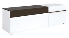 Meuble TV lumineux 1 tiroir 3 portes bois laqué blanc et anthracite Koyd 180 cm