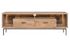 Meuble TV lumineux 2 tiroirs MANGAL 175 cm – Bois massif d'acacia & acier