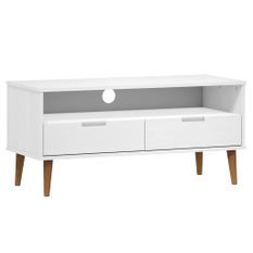 Meuble TV MOLDE Blanc 106x40x49 cm Bois de pin massif