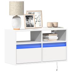 Meuble TV mural avec lumières LED blanc 80x31x45 cm