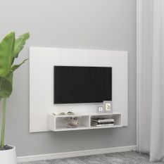 Meuble TV mural Blanc brillant 135x23,5x90 cm