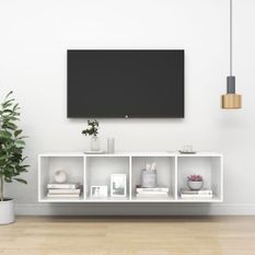 Meuble TV mural Blanc brillant 37x37x142,5 cm