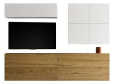 Meuble TV mural blanc et chêne naturel Isika L 308 cm - 9 pièces