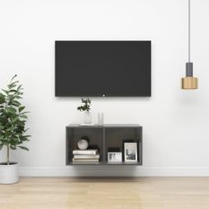 Meuble TV mural Gris brillant 37x37x72 cm