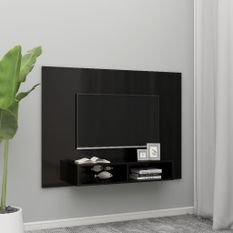 Meuble TV mural Noir brillant 135x23,5x90 cm Aggloméré