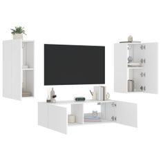 Meuble TV muraux 3 pcs avec lumières LED blanc