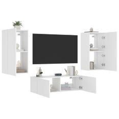 Meuble TV muraux 3 pcs avec lumières LED blanc