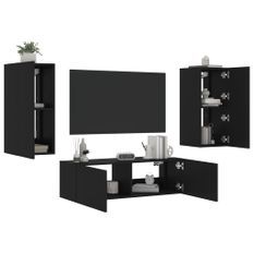 Meuble TV muraux 3 pcs avec lumières LED noir