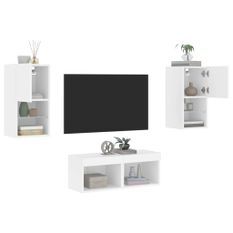 Meuble TV muraux 4 pcs avec lumières LED blanc