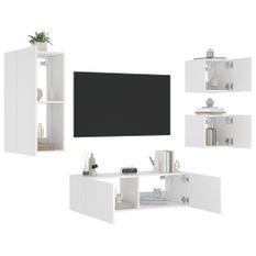 Meuble TV muraux 4 pcs avec lumières LED blanc