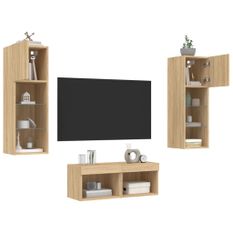 Meuble TV muraux 4 pcs avec lumières LED chêne sonoma