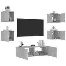 Meuble TV muraux 5 pcs avec lumières LED gris béton