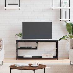 Meuble TV noir 103x38x46,5 cm bois d'ingénierie et acier