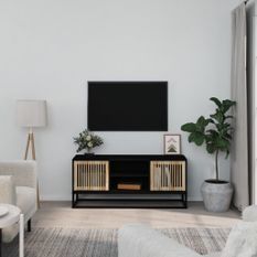 Meuble TV noir 105x30x45 cm bois d'ingénierie et fer