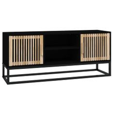 Meuble TV noir 105x30x45 cm bois d'ingénierie et fer