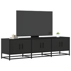 Meuble TV noir 150x35x41 cm bois d'ingénierie et métal